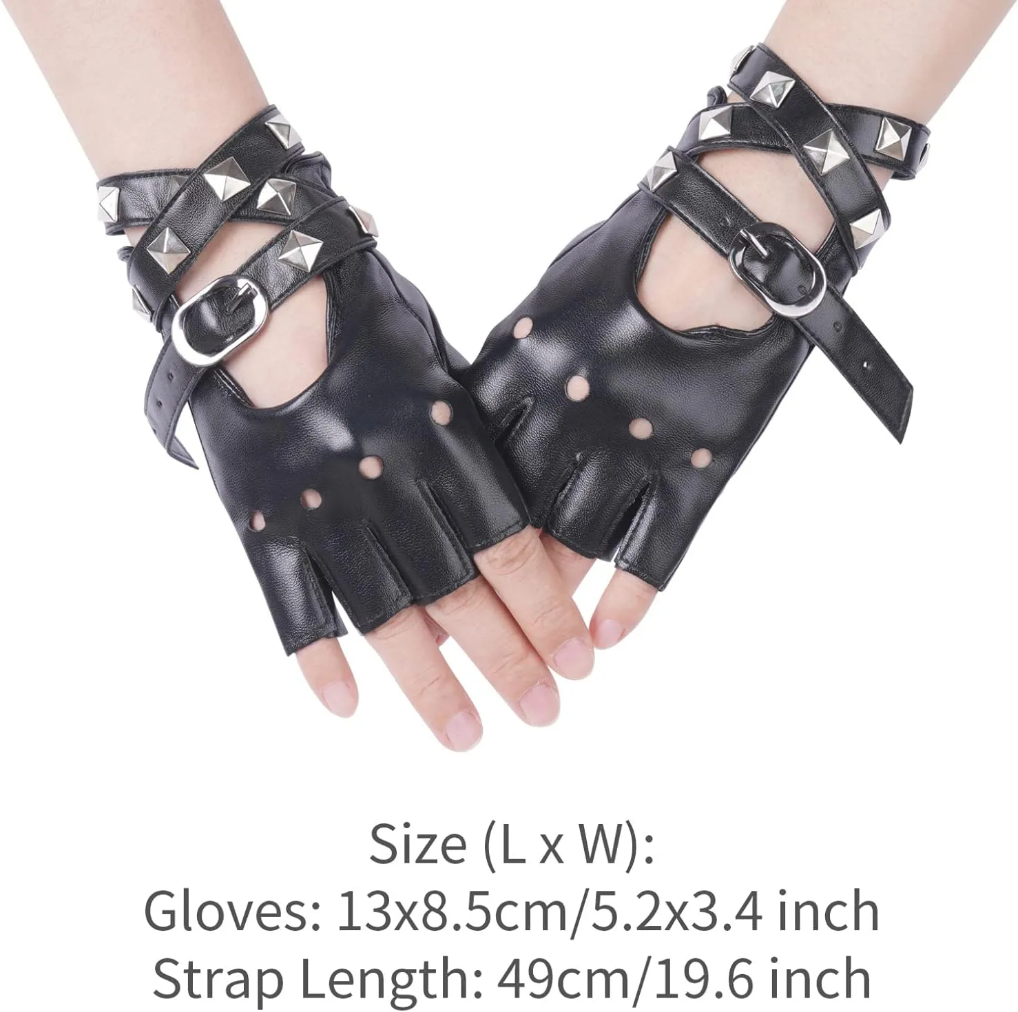 Women Half Fingerless Rivets Gloves PU Leather Dance Jazz Style Punk Gloves with Choker Necklace