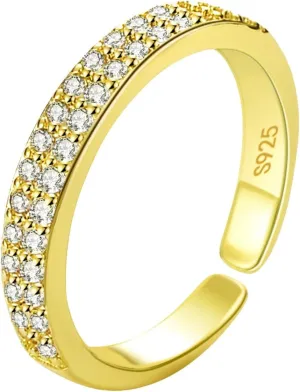 Women Inlaid Zircon Wedding Band Adjustable Opening Ring Simulated Diamond Anniversary Ring Minimalist Design Rings (Gold, One Size)