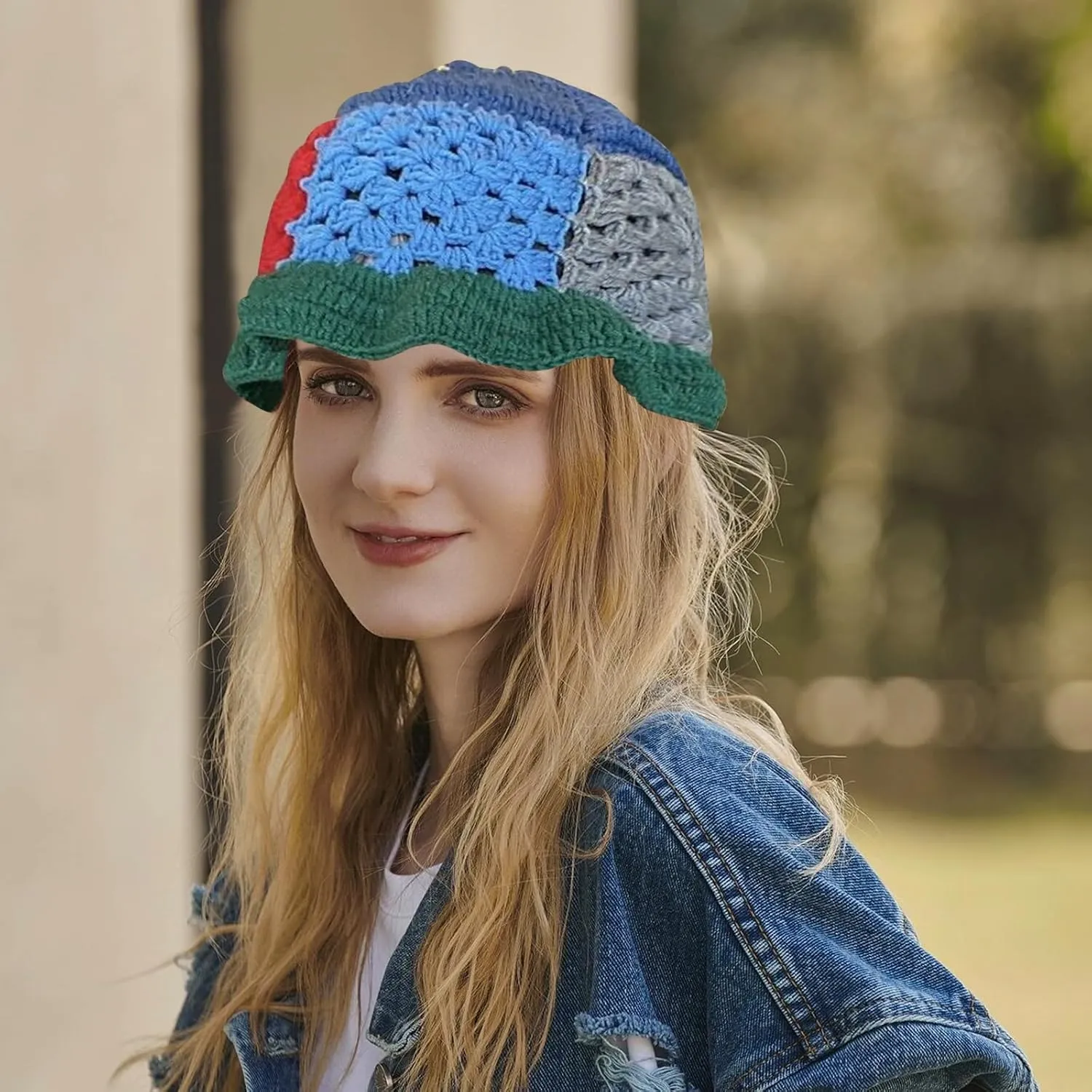 Women Knit Hat Crochet Bucket Hat Fish Hat Handmade Floppy Knitted Hats Floral Bohemian Casual Beach Hat