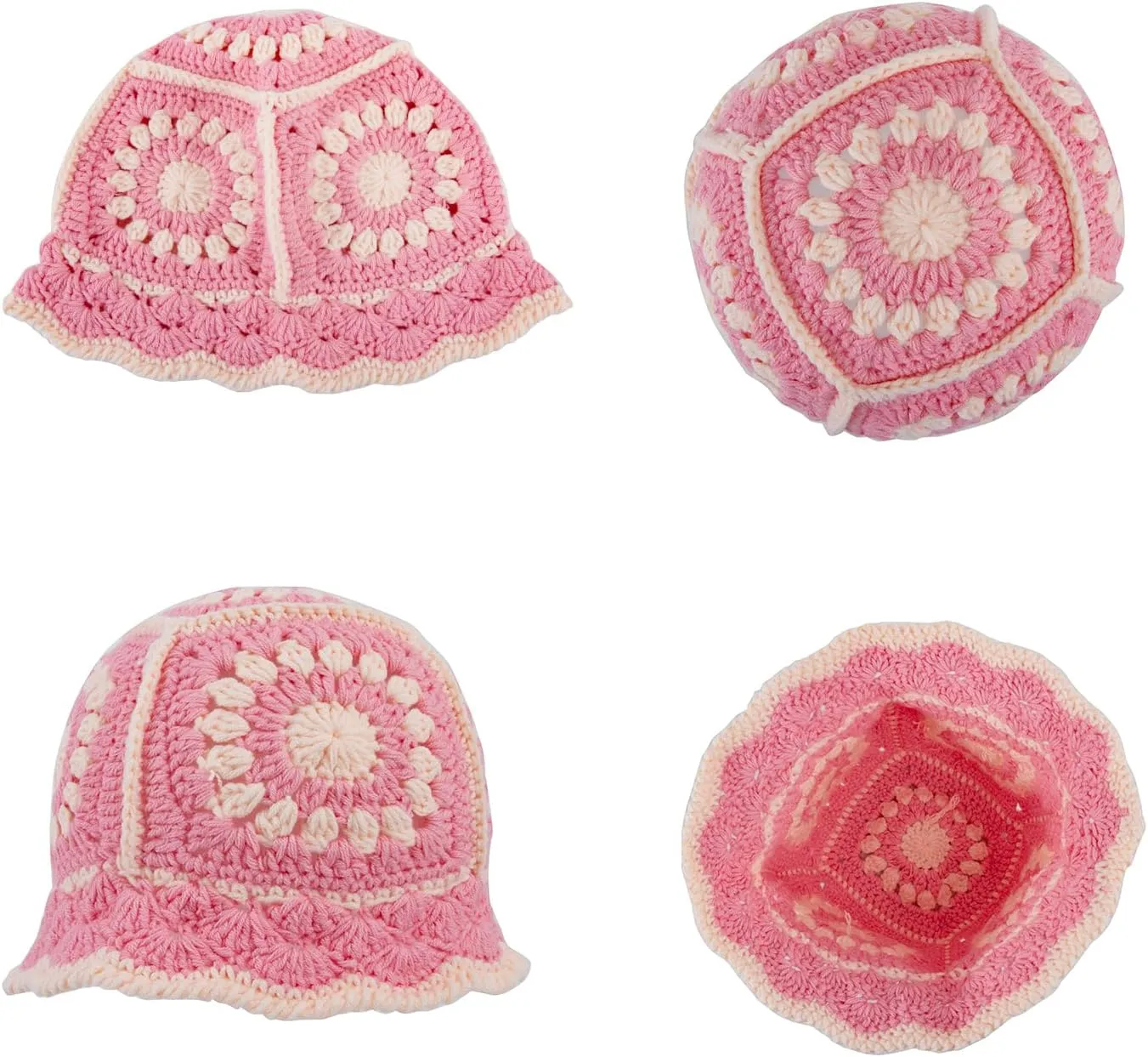 Women Knit Hat Crochet Bucket Hat Fish Hat Handmade Floppy Knitted Hats Floral Bohemian Casual Beach Hat