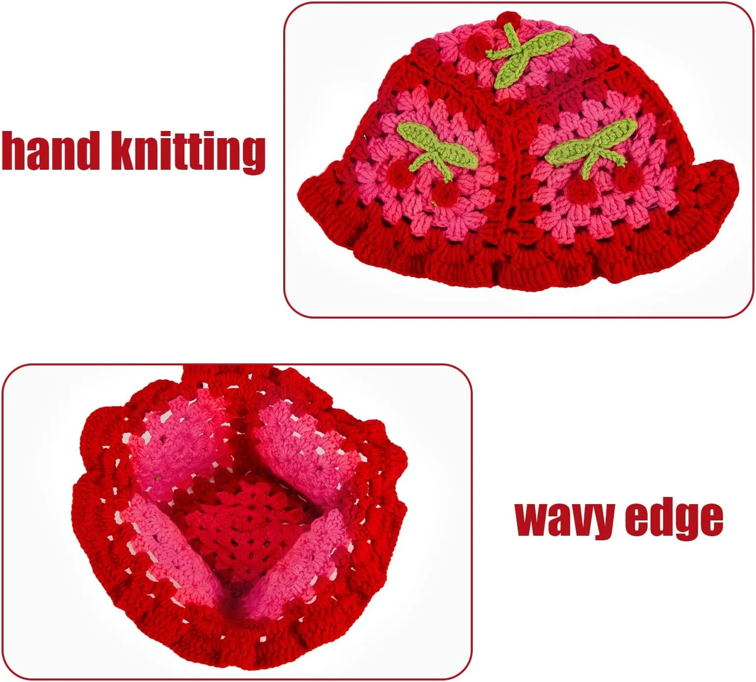 Women Knit Hat Crochet Bucket Hat Fish Hat Handmade Floppy Knitted Hats Floral Bohemian Casual Beach Hat