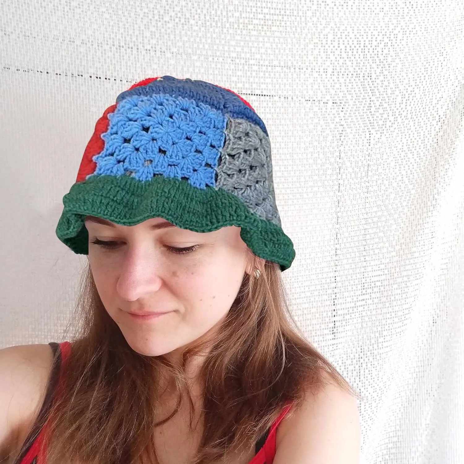 Women Knit Hat Crochet Bucket Hat Fish Hat Handmade Floppy Knitted Hats Floral Bohemian Casual Beach Hat