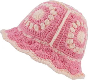 Women Knit Hat Crochet Bucket Hat Fish Hat Handmade Floppy Knitted Hats Floral Bohemian Casual Beach Hat