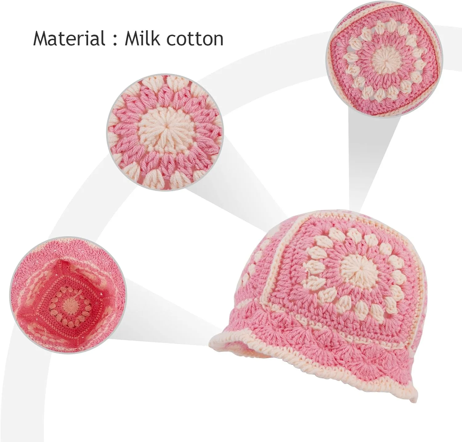 Women Knit Hat Crochet Bucket Hat Fish Hat Handmade Floppy Knitted Hats Floral Bohemian Casual Beach Hat