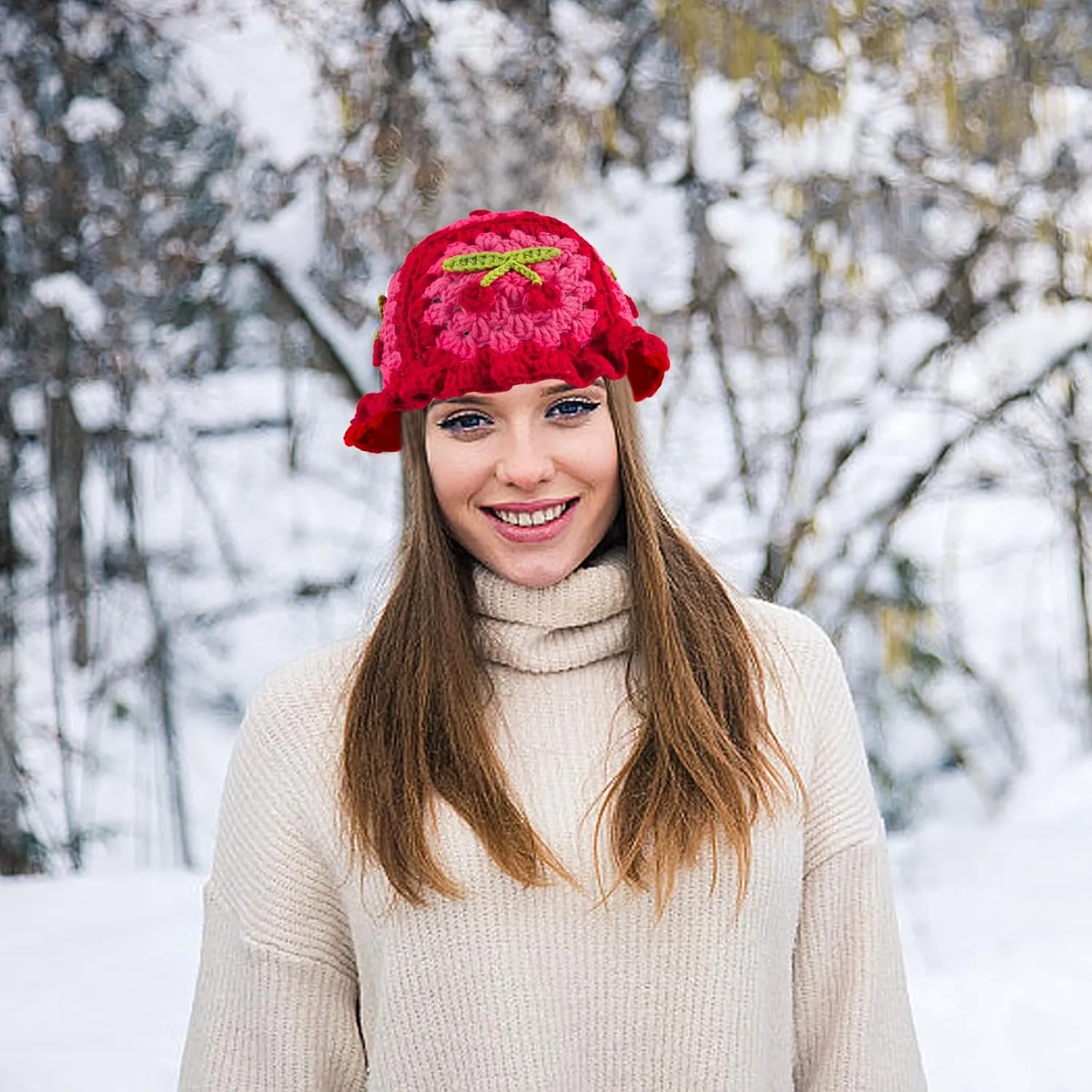 Women Knit Hat Crochet Bucket Hat Fish Hat Handmade Floppy Knitted Hats Floral Bohemian Casual Beach Hat