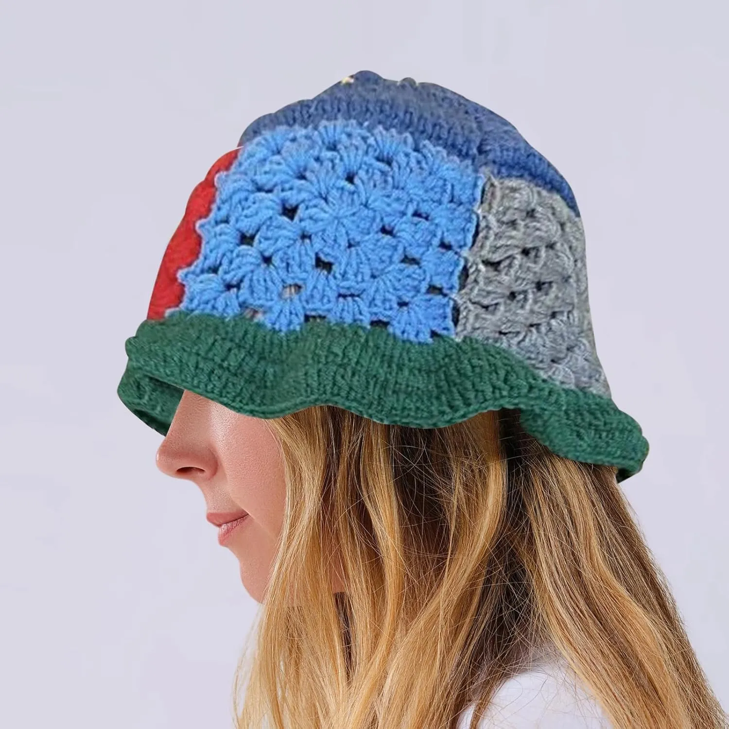 Women Knit Hat Crochet Bucket Hat Fish Hat Handmade Floppy Knitted Hats Floral Bohemian Casual Beach Hat