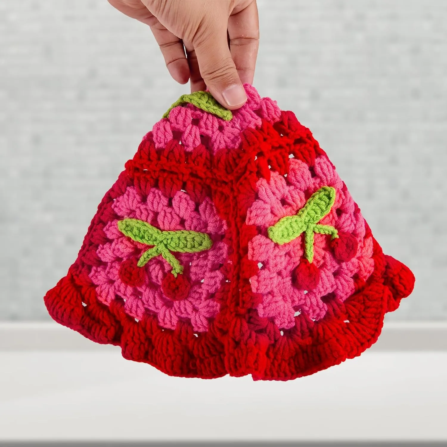 Women Knit Hat Crochet Bucket Hat Fish Hat Handmade Floppy Knitted Hats Floral Bohemian Casual Beach Hat