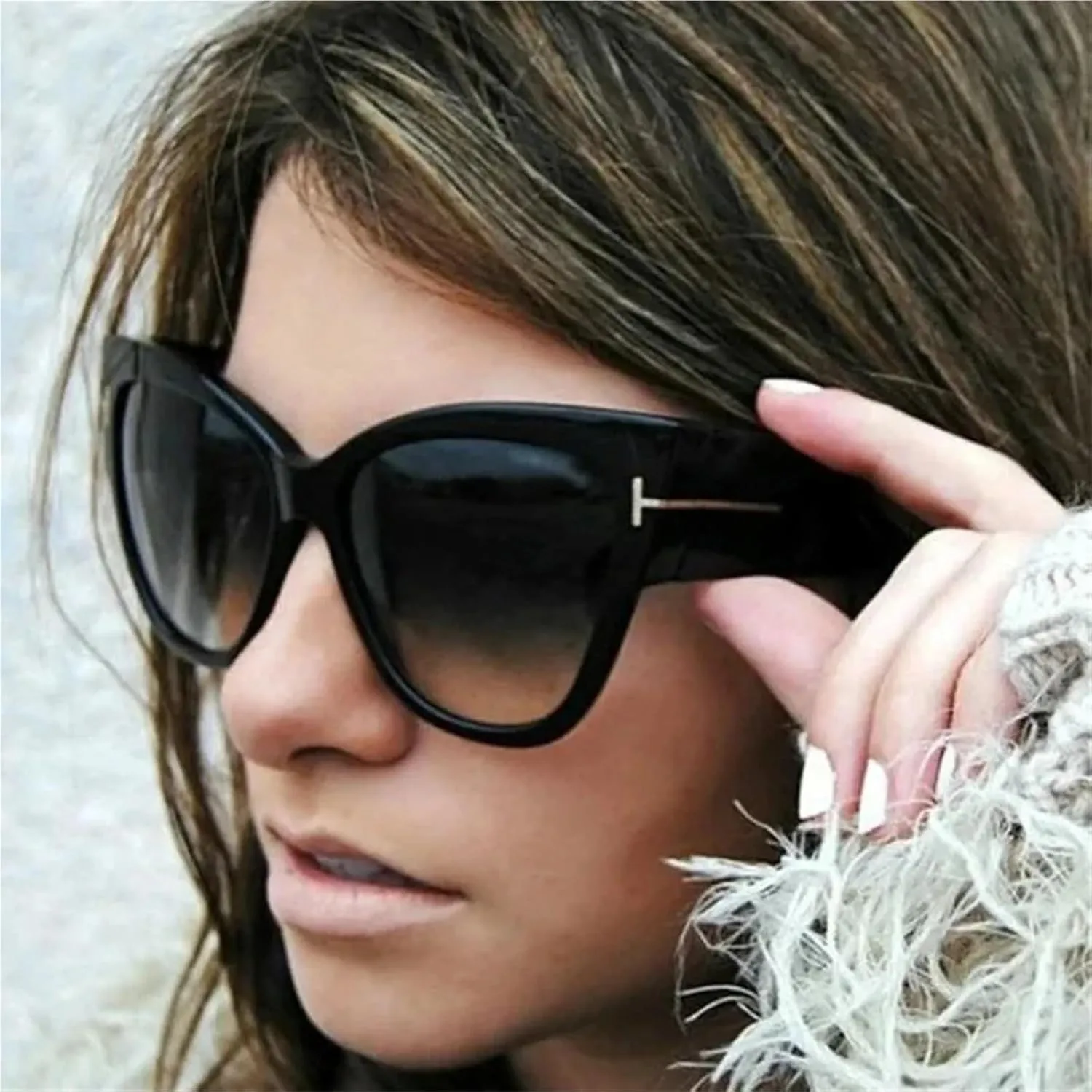 Women Luxury Designer T Fashion Black Cat Eye Oversized Sunglasses Female Gradient Sun Glasses Oculos