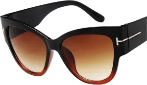 Women Luxury Designer T Fashion Black Cat Eye Oversized Sunglasses Female Gradient Sun Glasses Oculos
