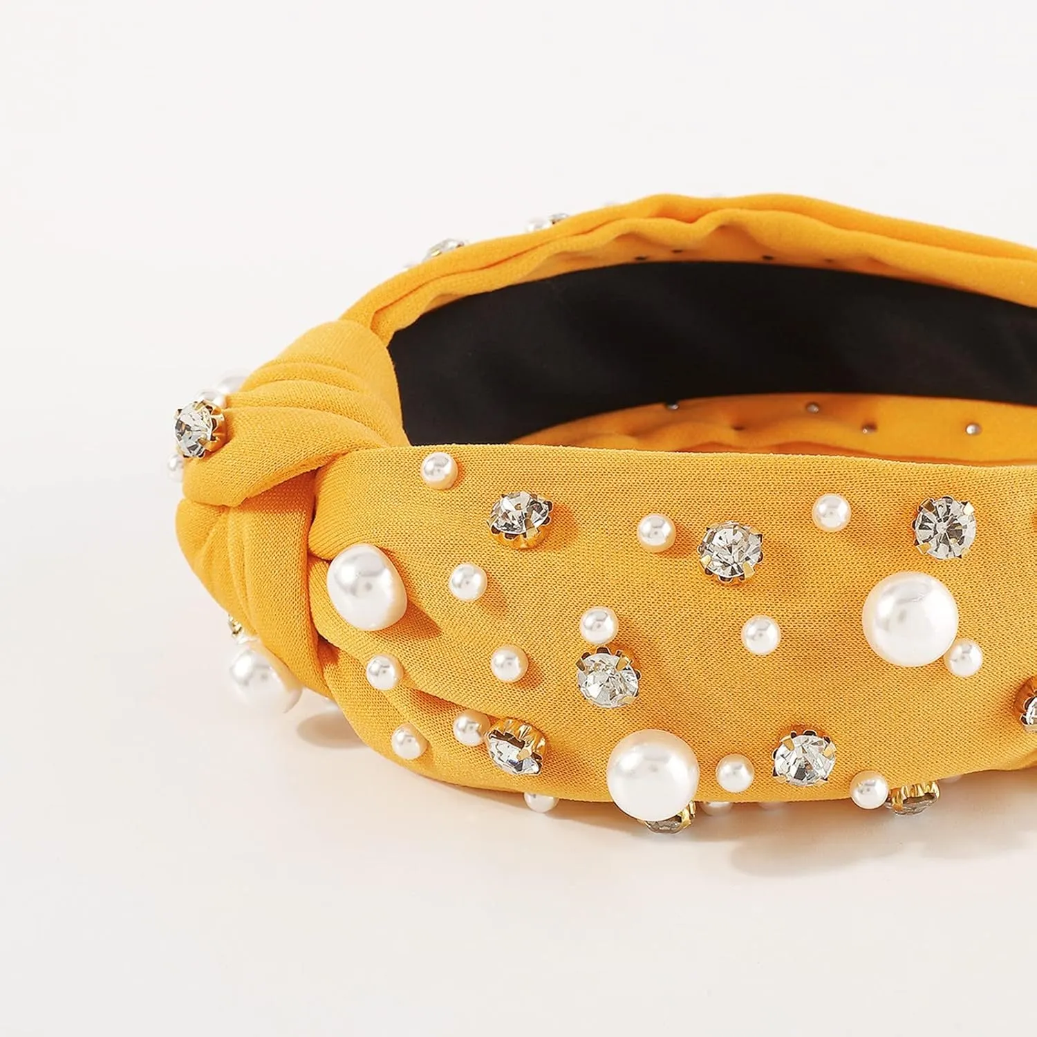 Women Pearls Hair Hoops Solid Color Hairband Wide Bride Headbands Headpieces Fashion Ladies Hair Accessories (Yellow, One Size)