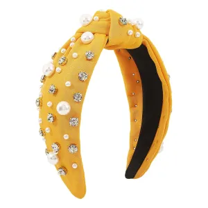 Women Pearls Hair Hoops Solid Color Hairband Wide Bride Headbands Headpieces Fashion Ladies Hair Accessories (Yellow, One Size)