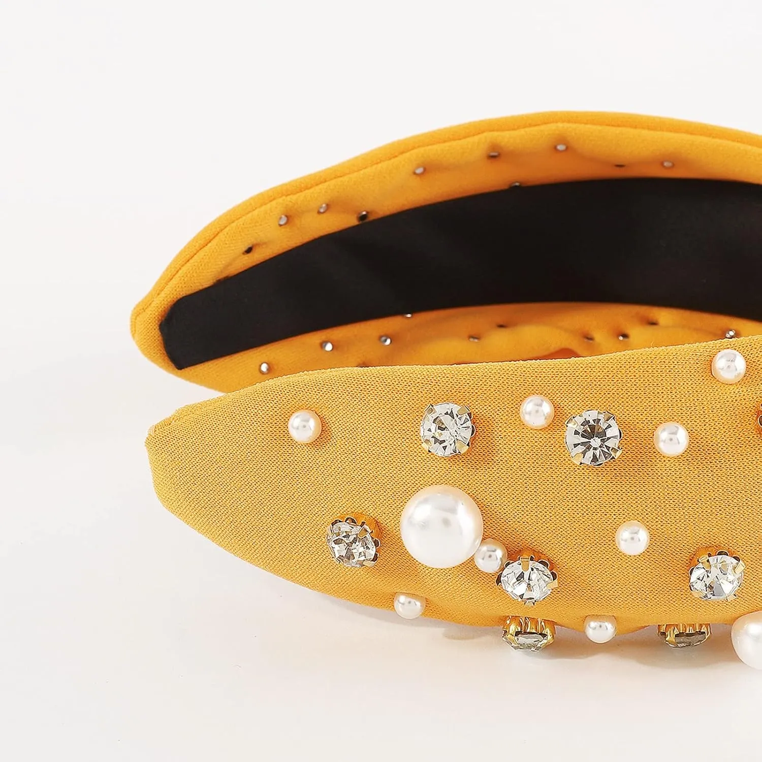 Women Pearls Hair Hoops Solid Color Hairband Wide Bride Headbands Headpieces Fashion Ladies Hair Accessories (Yellow, One Size)