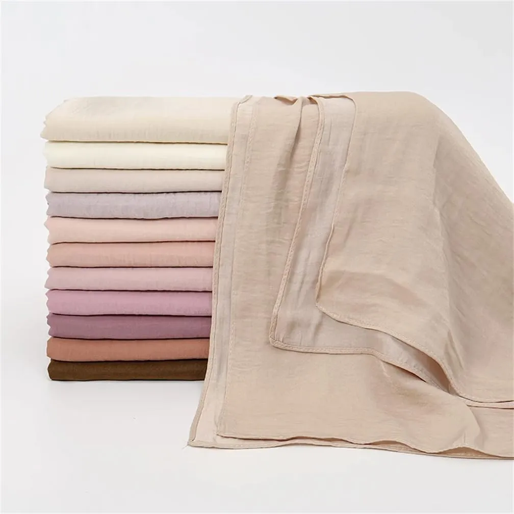 Women Silk Hijab Scarf Muslim Scarves Plain Shawls Solid Headscarf Wraps Islam Turban Headband Ramadan
