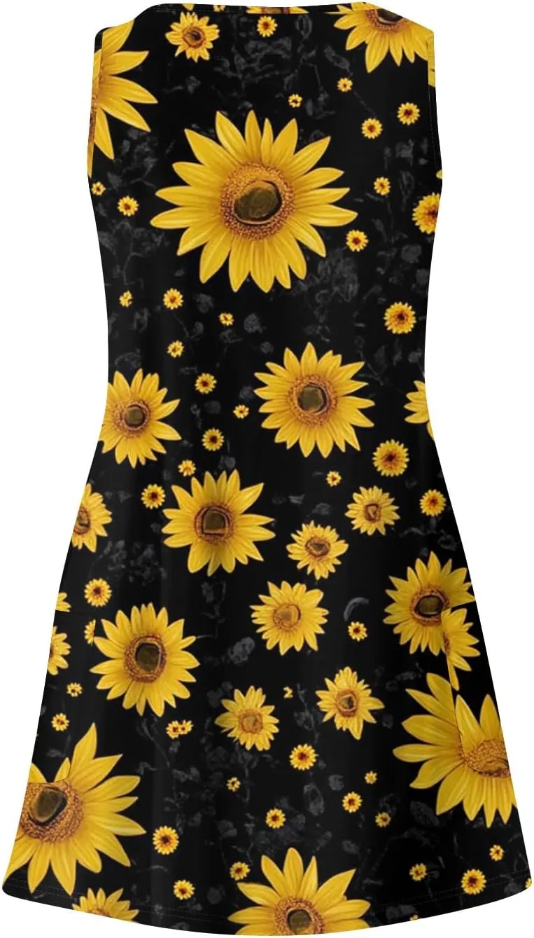 Women Summer Dresses Casual Sleeveless Dress with Pocket Vacation 2025 Swimsuit Coverup Beach Printed Sundress