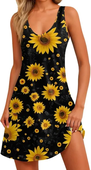 Women Summer Dresses Casual Sleeveless Dress with Pocket Vacation 2025 Swimsuit Coverup Beach Printed Sundress