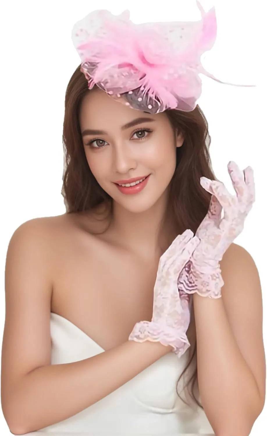 Women's 2 Pack Wedding Tea Party Fascinator Hat and Lace Gloves Fasciantors with Headband and Clip
