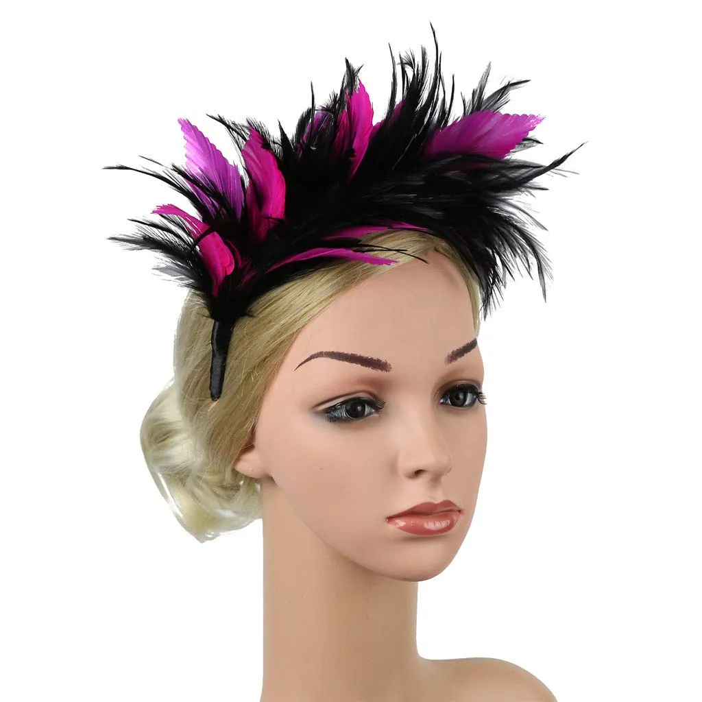 Women's 20s 50s Feather Fascinator Pearl Peacock Feather Hair Band Headband Clip Church Ascot Hats Flower