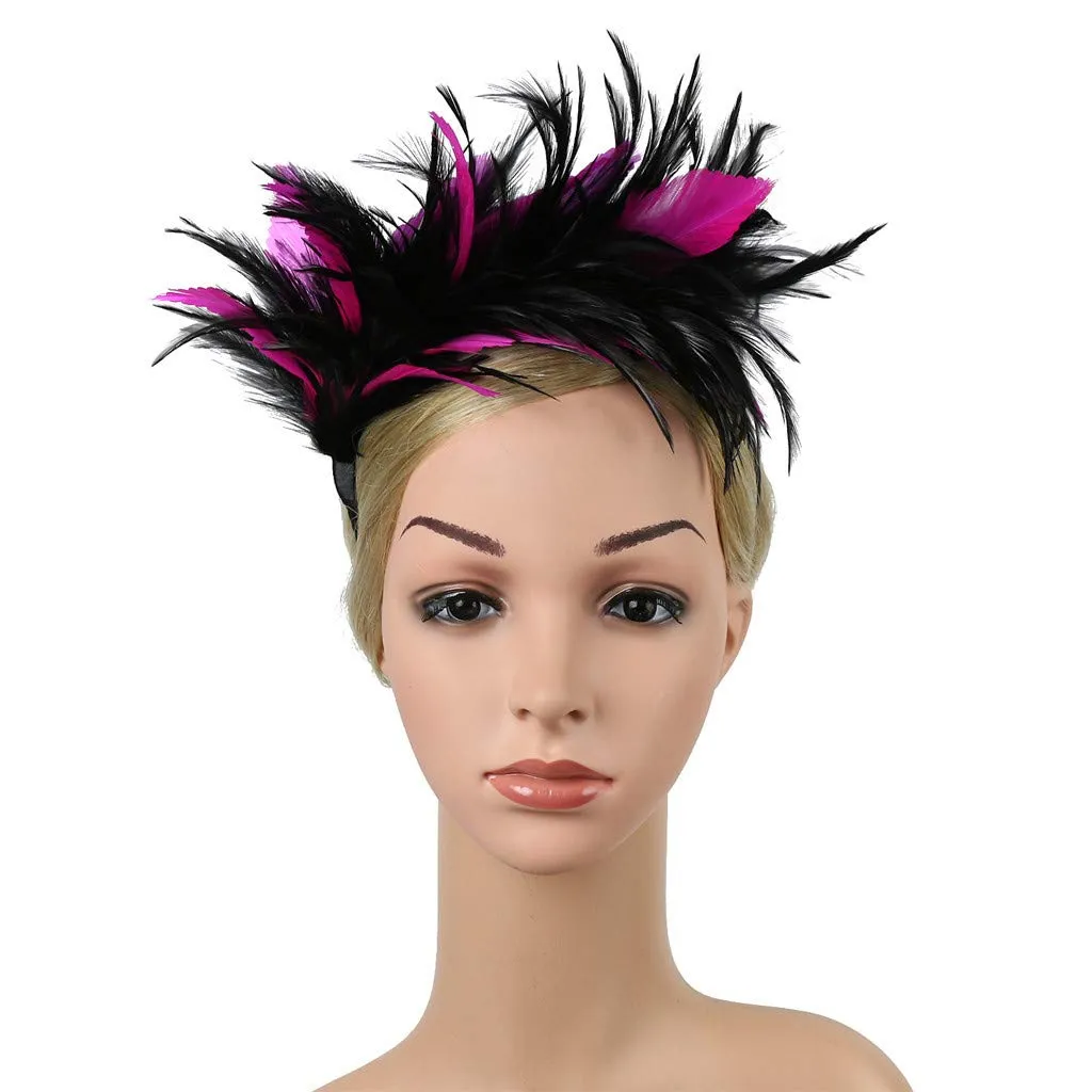 Women's 20s 50s Feather Fascinator Pearl Peacock Feather Hair Band Headband Clip Church Ascot Hats Flower