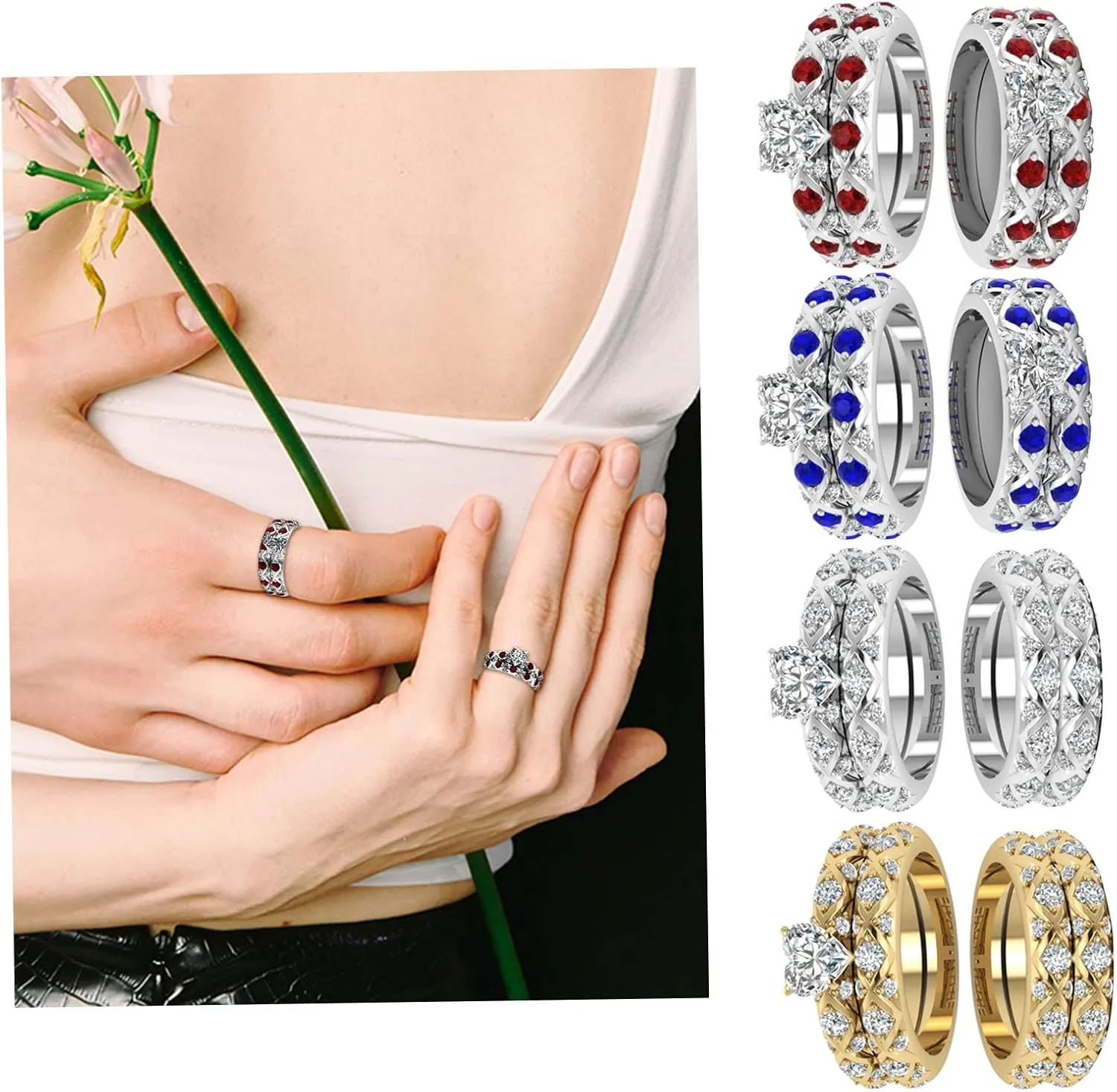 Women's 2pc Gold Filled Heart CZ Wedding Engagement Ring Couples Matching Rings Bridal Sets Two Rings His Hers
