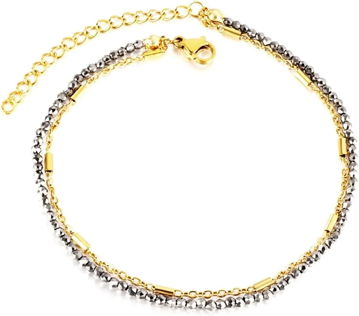Womens Anklet, Anklet Chain Double Chain Gold Stainless Steel 26cm Body Jewelry Chain