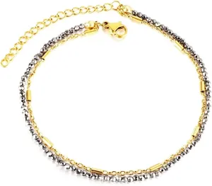 Womens Anklet, Anklet Chain Double Chain Gold Stainless Steel 26cm Body Jewelry Chain