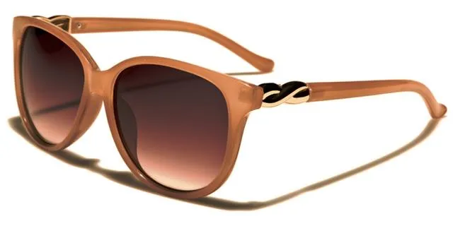 Womens Beige Cat Eye Sunglasses with twisted metal accented temple