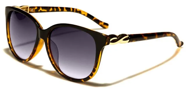 Womens Beige Cat Eye Sunglasses with twisted metal accented temple
