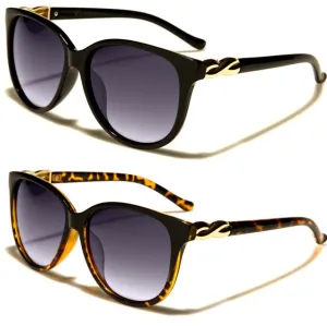 Womens Beige Cat Eye Sunglasses with twisted metal accented temple