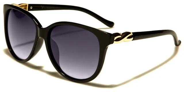 Womens Beige Cat Eye Sunglasses with twisted metal accented temple