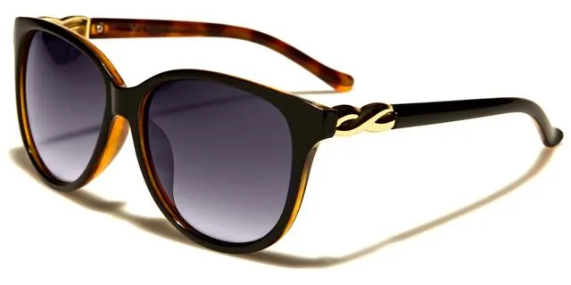 Womens Beige Cat Eye Sunglasses with twisted metal accented temple