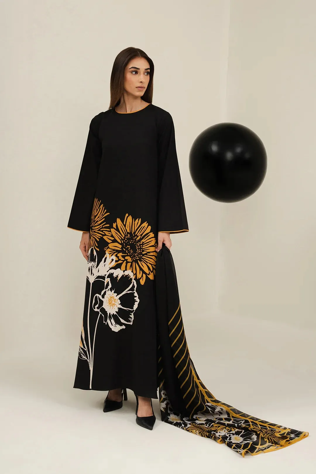 Women's Black Korean BSY Floral Printed Dress - BlackBeads