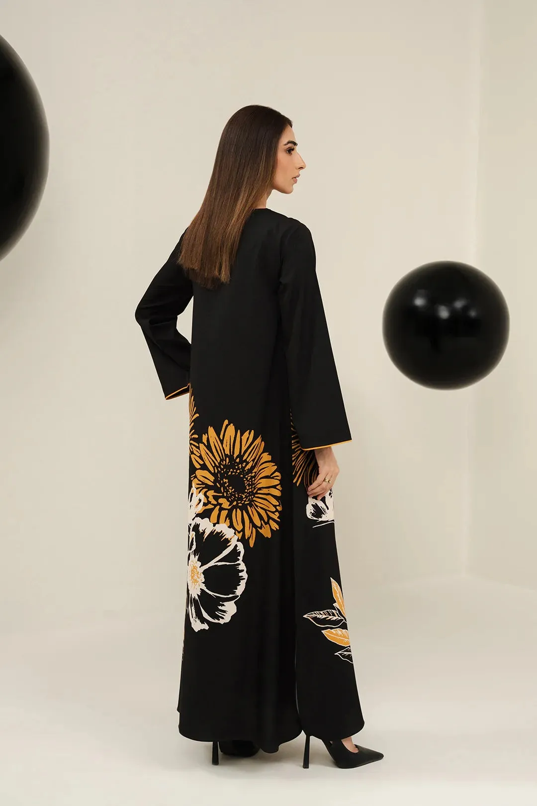 Women's Black Korean BSY Floral Printed Dress - BlackBeads