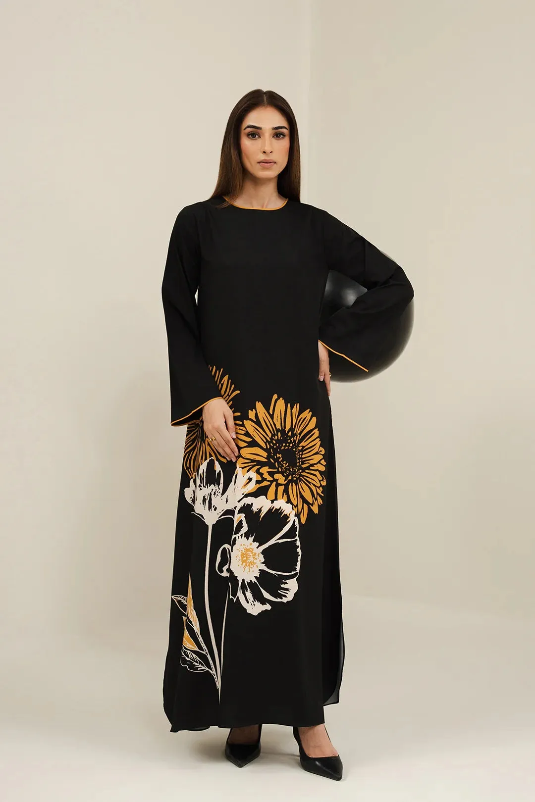 Women's Black Korean BSY Floral Printed Dress - BlackBeads
