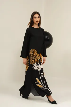 Women's Black Korean BSY Floral Printed Dress - BlackBeads