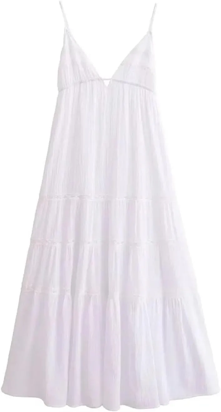 Women's Corset-Lined Lace Dress with Convertible Spaghetti Straps for Beach-to-Dinner Transition