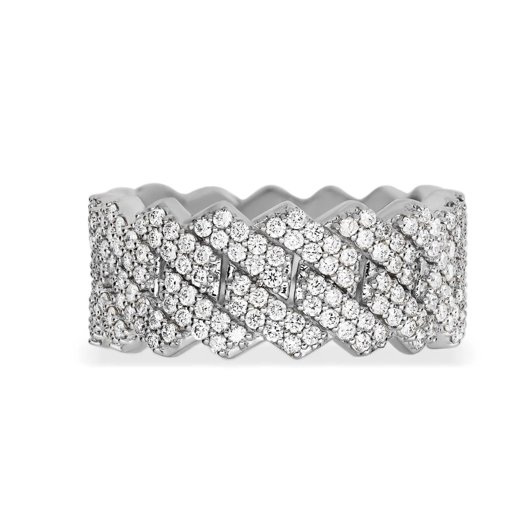 Women's Edge Cuban Link Diamond Ring 3.02ct 14K White Gold