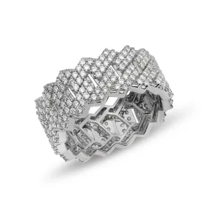 Women's Edge Cuban Link Diamond Ring 3.02ct 14K White Gold