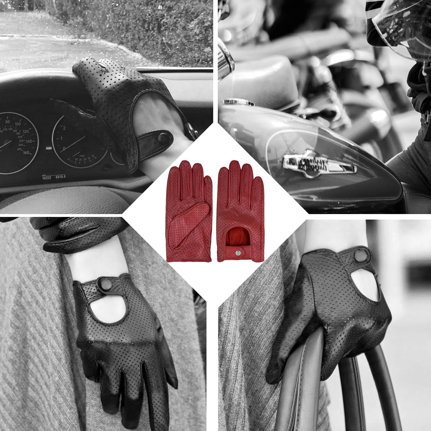 Womens Elegant Genuine Lambskin Leather Driving Gloves Unlined, Touchscreen