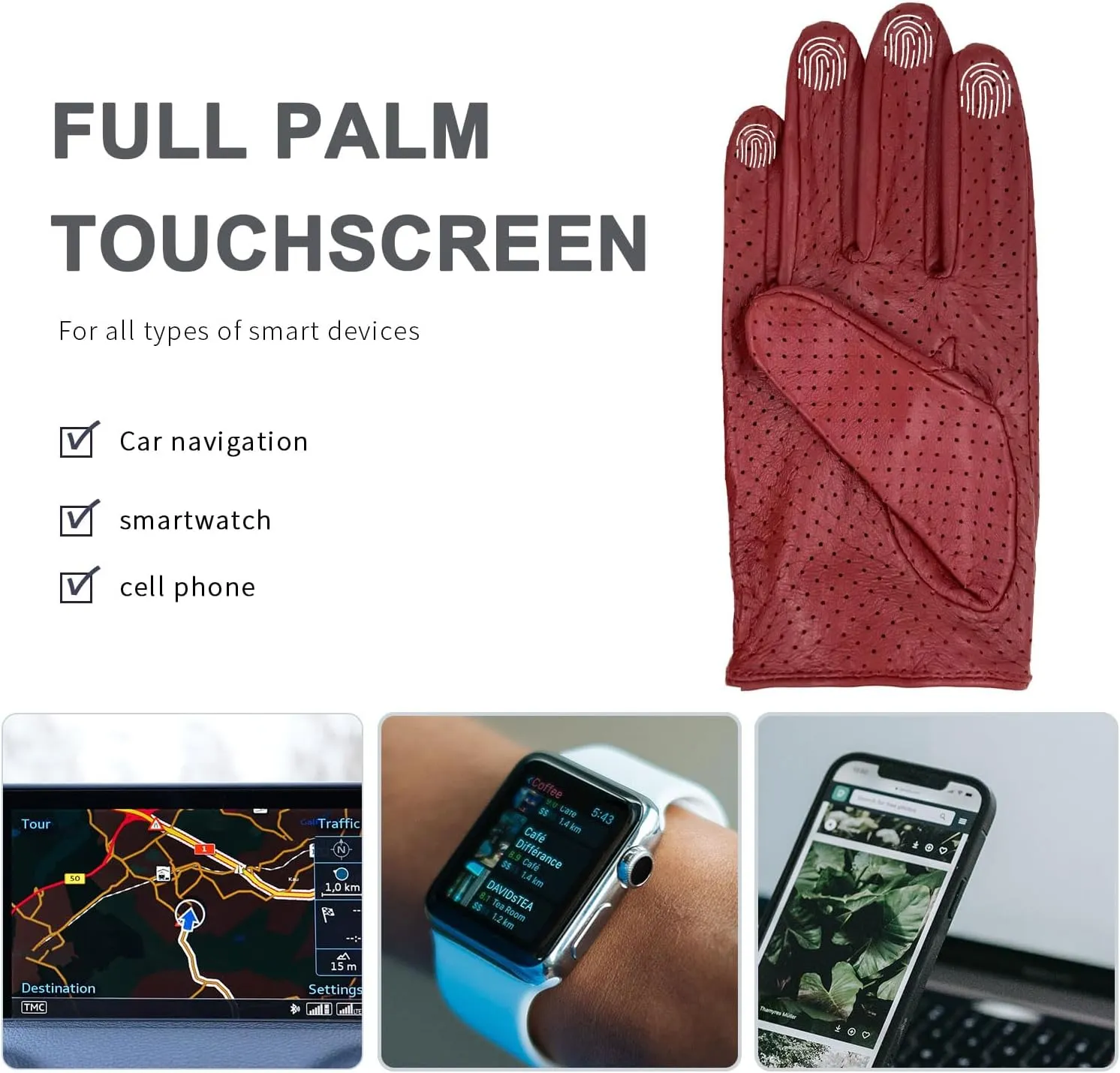 Womens Elegant Genuine Lambskin Leather Driving Gloves Unlined, Touchscreen