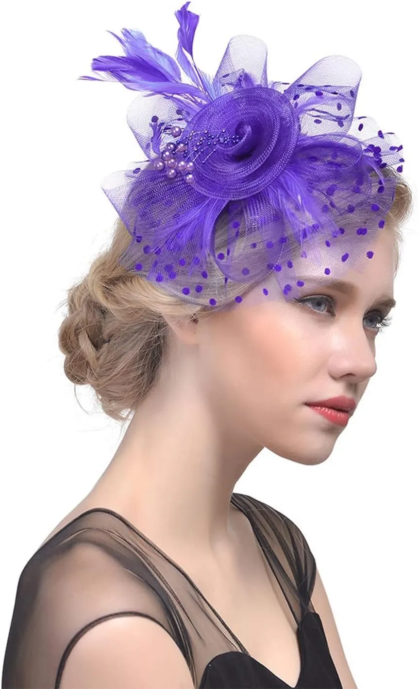 Womens Fascinator Veil Feather Hair Clip Tea Party Pillbox Hats Fascinators Bridal Kentucky Wedding Flower Derby Hat