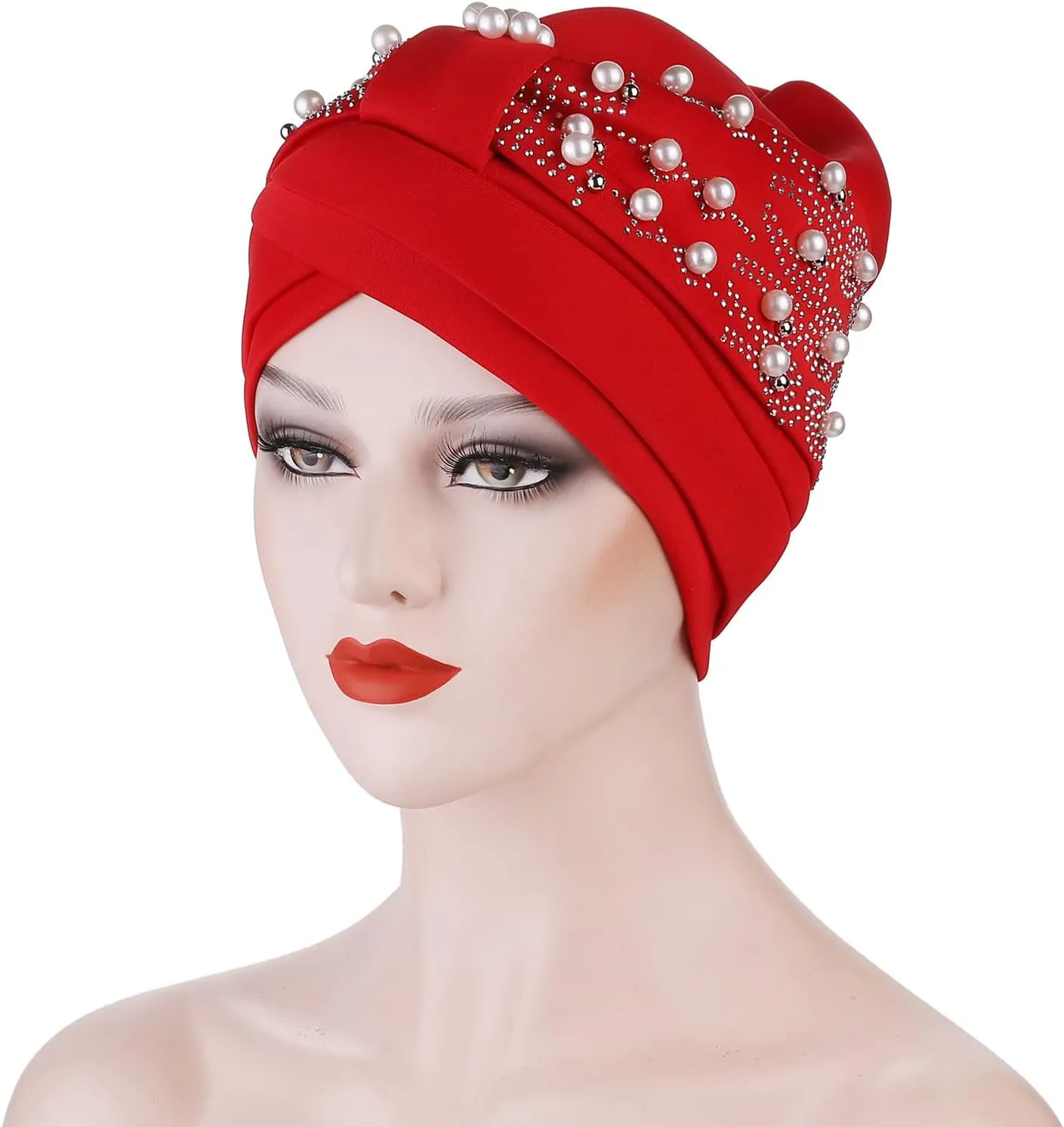 Womens Fashion Solid Color Hot Diamond Pearl Headband Womens Elastic Headband Cap Headband Cap Cute Fall Hats