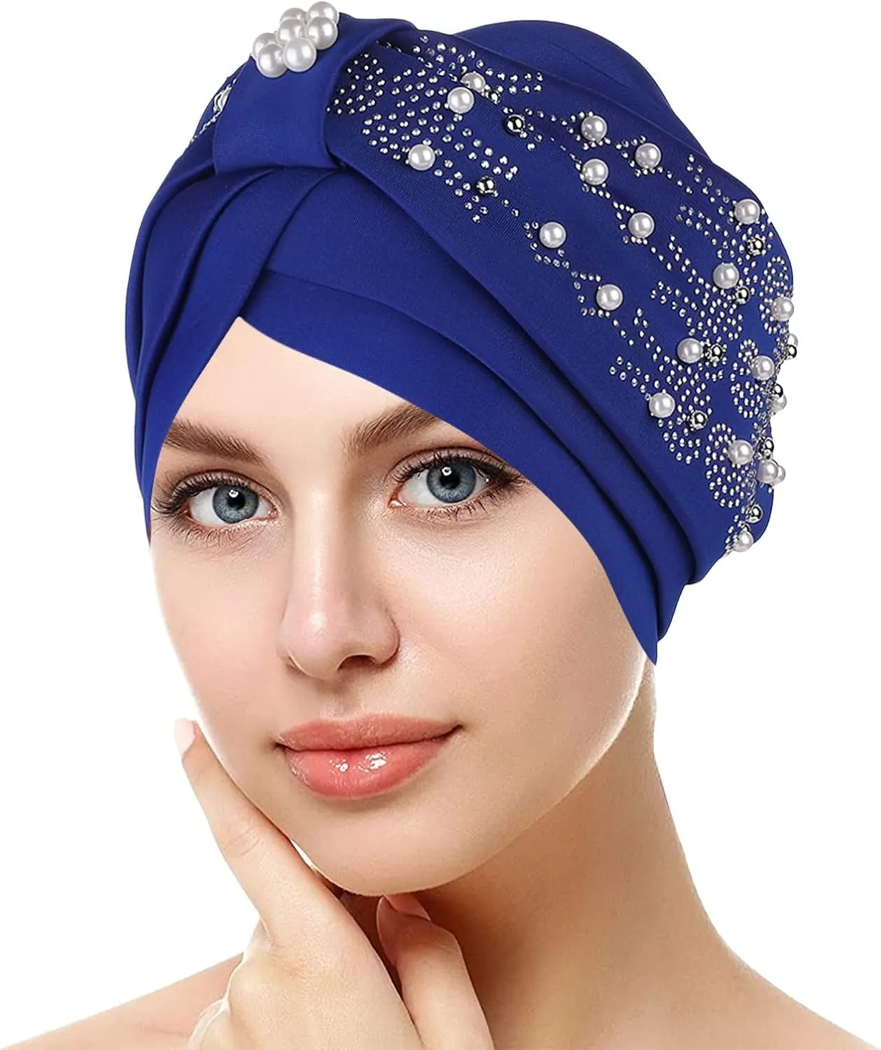 Womens Fashion Solid Color Hot Diamond Pearl Headband Womens Elastic Headband Cap Headband Cap Cute Fall Hats