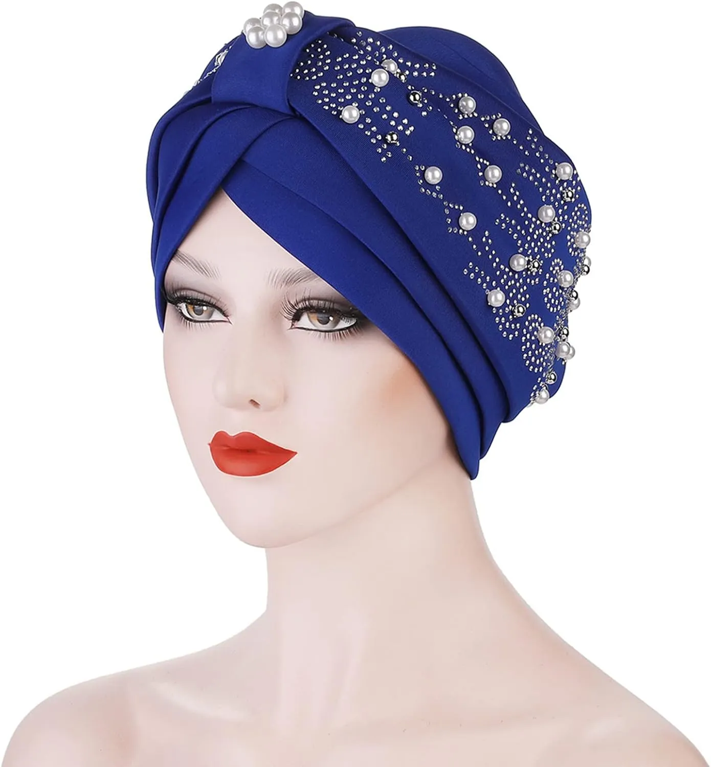 Womens Fashion Solid Color Hot Diamond Pearl Headband Womens Elastic Headband Cap Headband Cap Cute Fall Hats
