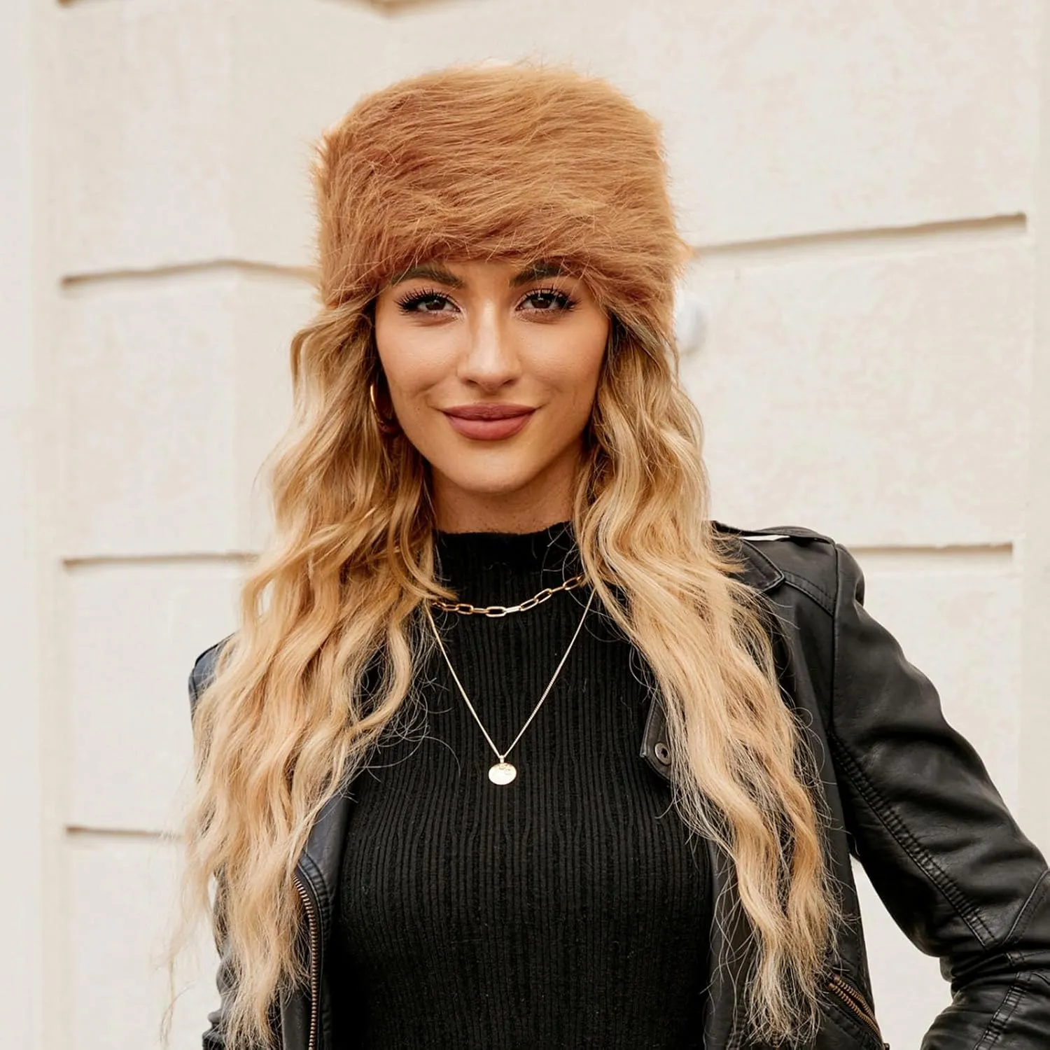 Women's Faux Fur Headbands Winter Outdoor Ear Warmers Earmuffs Ski Hat Elastic Soft Comfy Headbands Trendy Fedora Cap