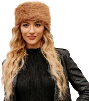 Women's Faux Fur Headbands Winter Outdoor Ear Warmers Earmuffs Ski Hat Elastic Soft Comfy Headbands Trendy Fedora Cap