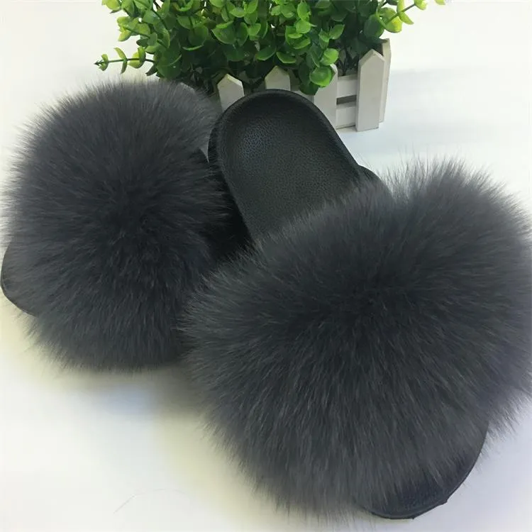 Women's Furry Cute Plush Fox Hair Fluffy Fur Winter Warm Slippers