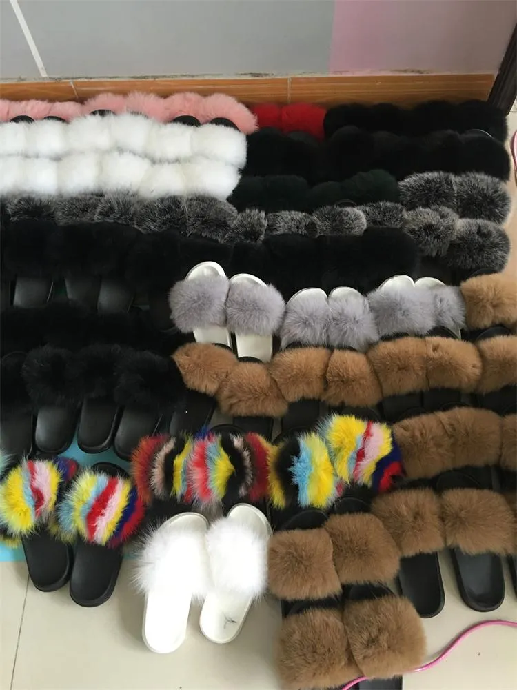 Women's Furry Cute Plush Fox Hair Fluffy Fur Winter Warm Slippers