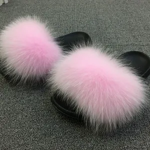Women's Furry Cute Plush Fox Hair Fluffy Fur Winter Warm Slippers
