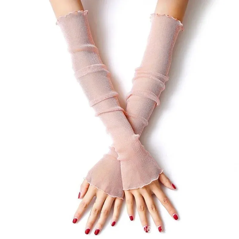 Women’s Gothic Black Lace Fingerless Gloves – Elastic Mesh