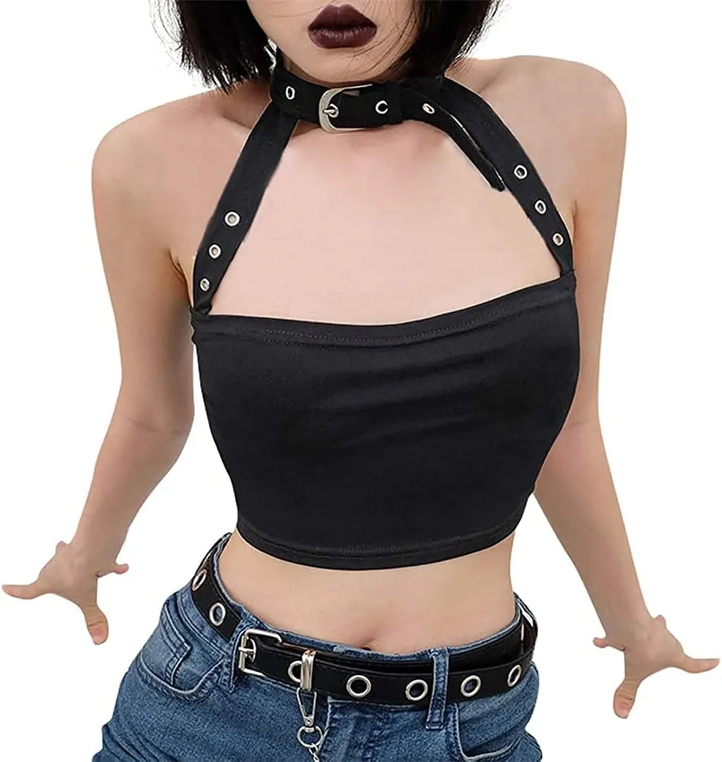 Women's Grunge Goth Tank Top Punk Black Sleeveless Cami Vest Y2k Mall Camisole Steampunk Alt Shirts Tees